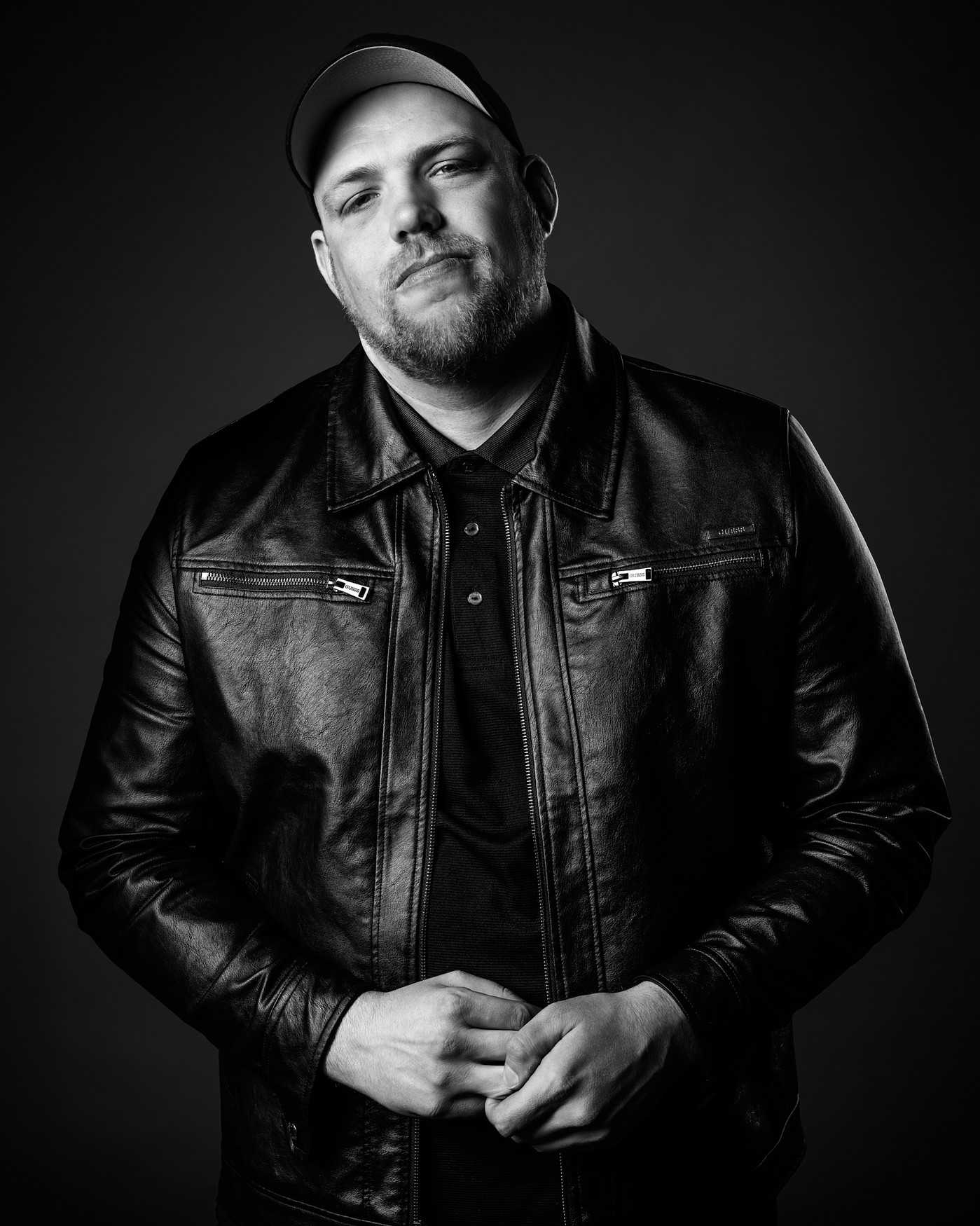 Black and white actor headshot