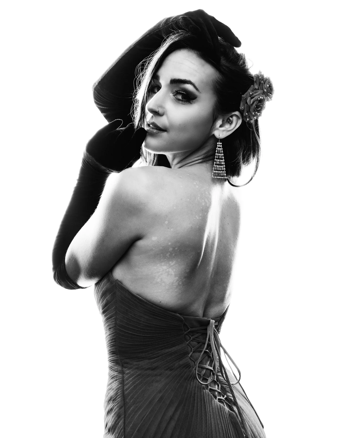 Elegant black and white glamour portrait photographed in Vancouver